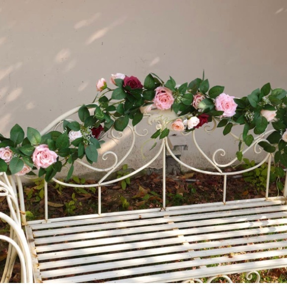 5.8 feet Pink Blush Burgundy Dusty Rose Flower Wedding Garland Ivy Greenery - Picture 5 of 5